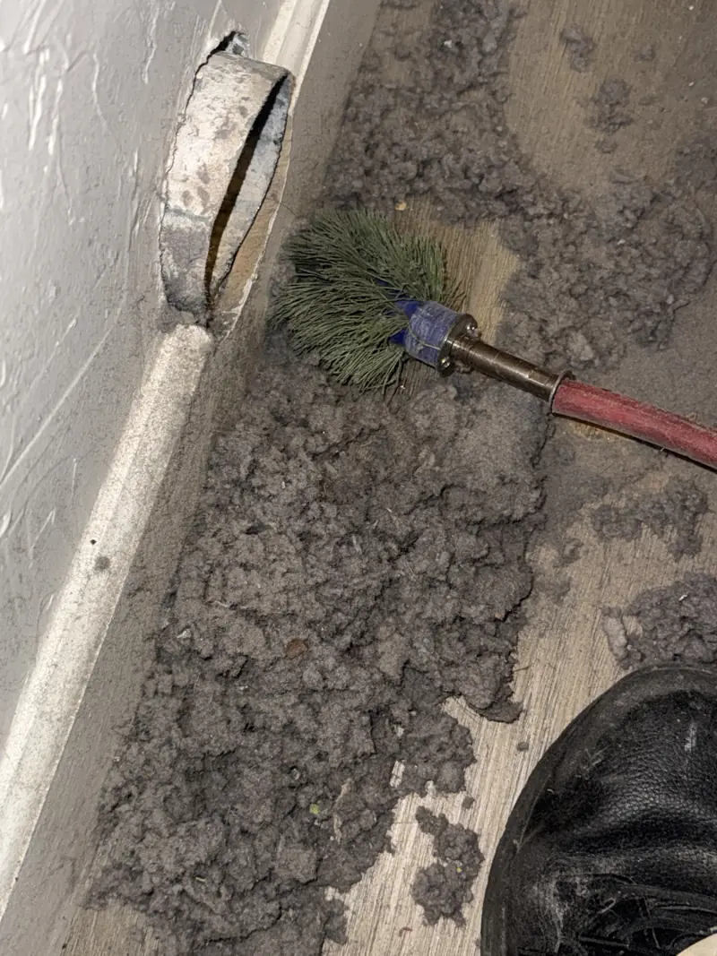 Rotary brush removing lint from a dryer vent line